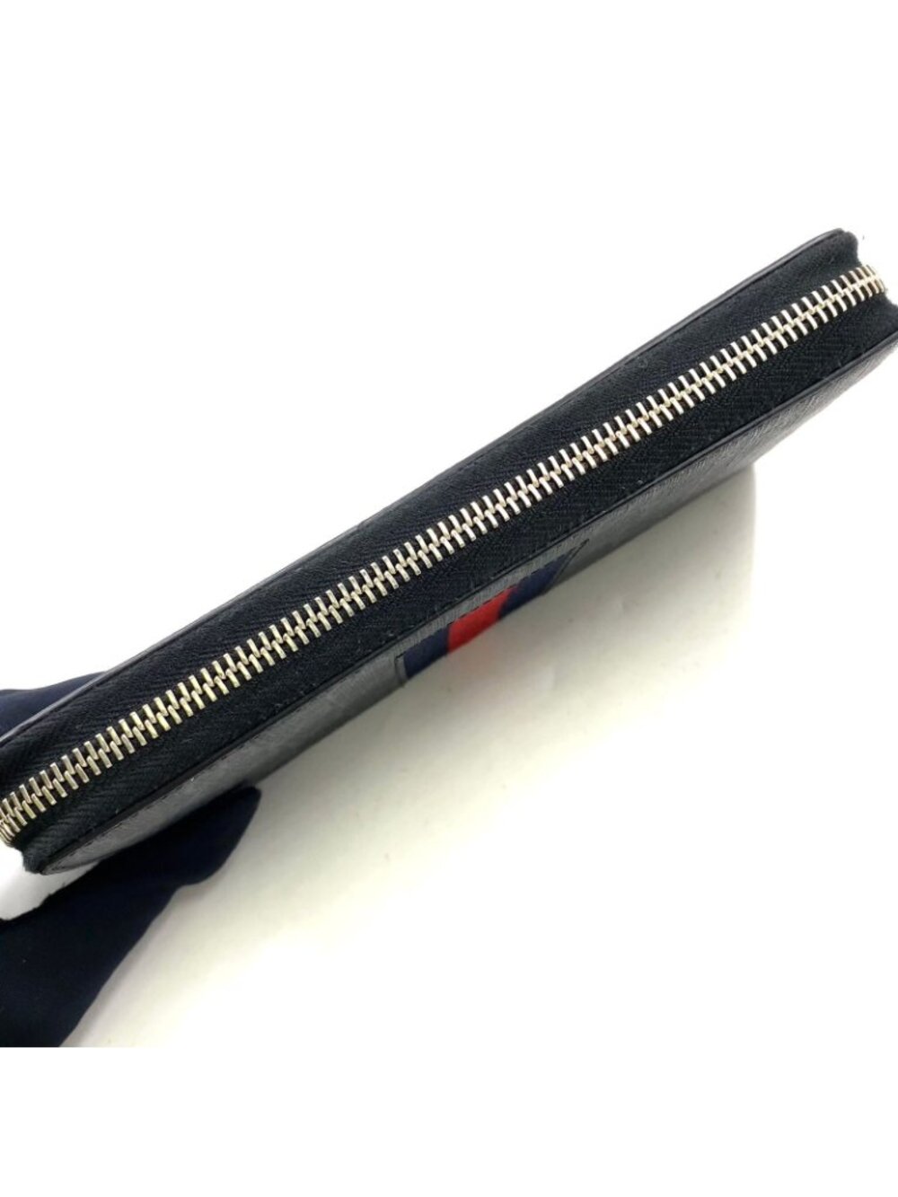 Gucci Guccissima Sherry Line Zip Around Leather Black Multicolor Wallet Silver - Picture 12 of 15